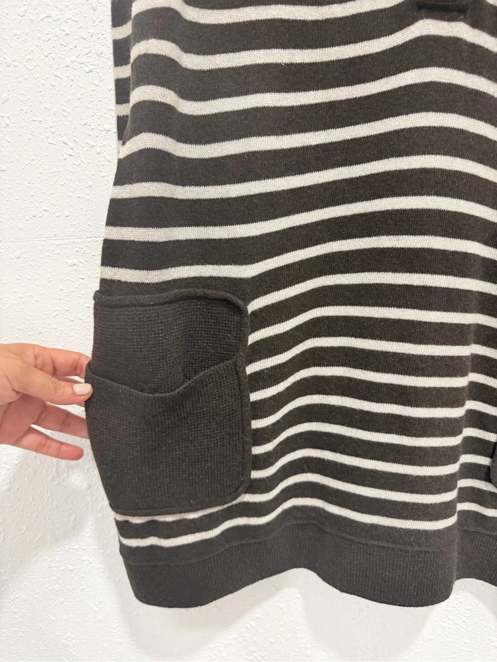 Tory Burch Striped V-Neck Pocket Tunic Sweater XL